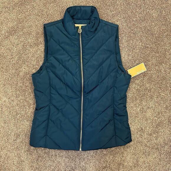 Michael Kors Women's Quilted Vest Full Zip Luxe Teal Size S - Small - NWT $125 - Picture 2 of 15